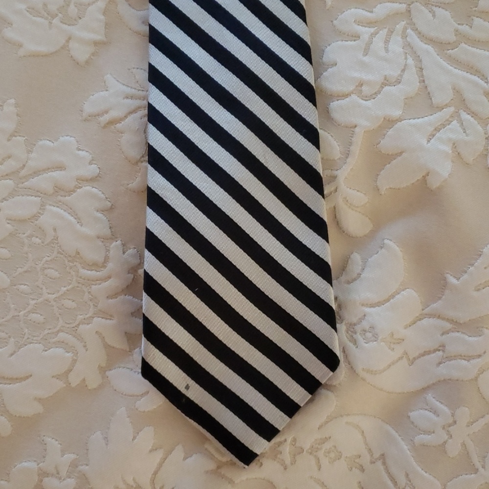 Mens Black and Silver Striped Tie